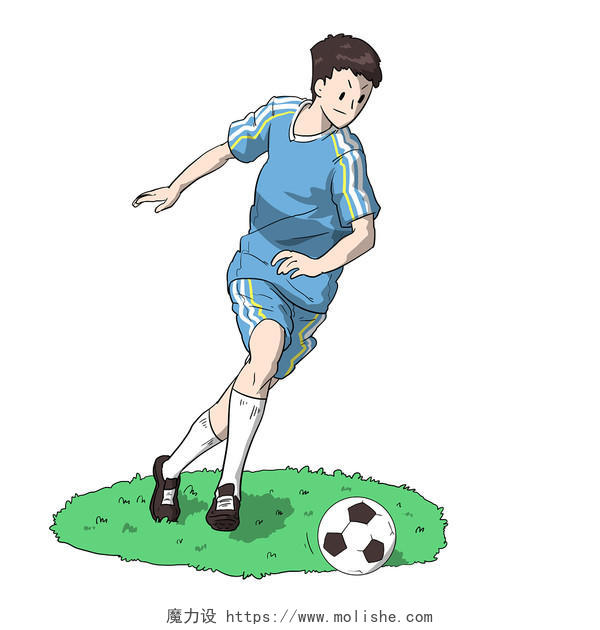 手绘卡通踢足球运动员人物素材